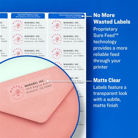 Avery Matte Clear Address Labels Sure Feed Technology Inkjet 1 X 2