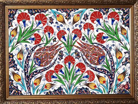 Hand Painted Tiles Iznik Tulip Carnation Design Turkish Etsy