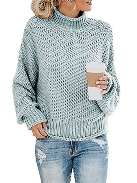 wodstyle women s long sleeve sweaters turtleneck loose soft knitted casual pullover walmart