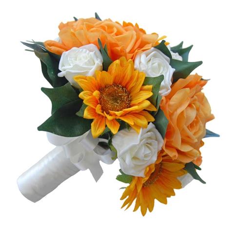 Golden Orange Rose And Sunflowers Bridal Wedding Bouquet