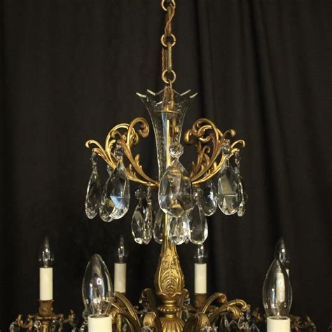 Italian Gilded Bronze And Crystal 10 Light Antique Chandelier For Sale