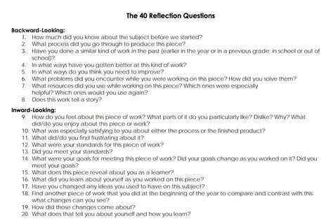 40 Reflective Questions Reflection Questions Student Reflection