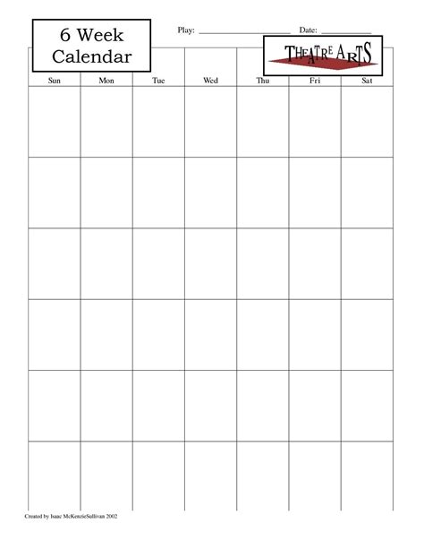 Blank 6 Week Calendar Template Example Calendar Printable