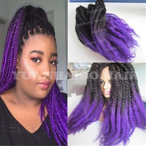 Stock 20inch Ombre Marley Braided Hair Blackpurple Two Tone Synthetic Hair 60gpc Marley