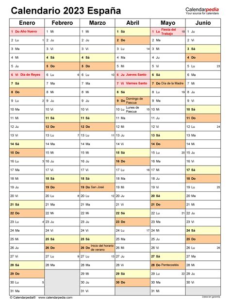 Calendario 2023 En Word Excel Y Pdf Calendarpedia