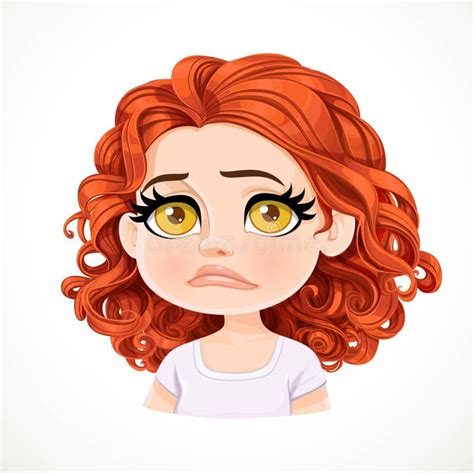 beautiful upset sad cartoon blond girl with magnificent curly hair portrait stock vector
