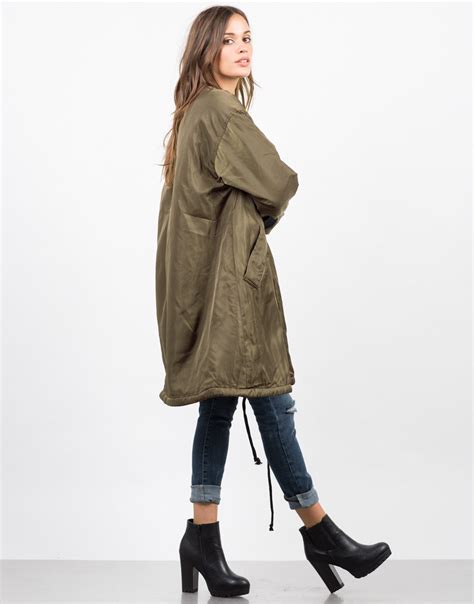 Long Bomber Jacket - Oversize Jacket - Womens Outerwear ...