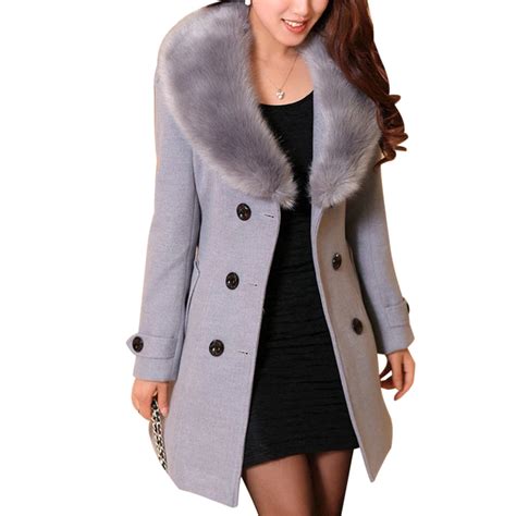 Plus Size Women Fur Collar Double Breasted Coat 2018 Winter Warm Long