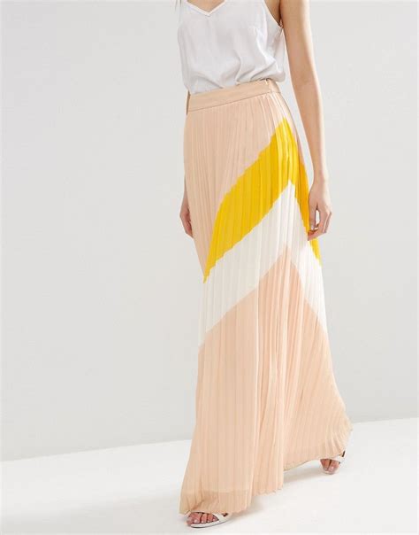 Image 4 Of Asos Pleat Maxi Skirt With Abstract Colourblock Sleeveless