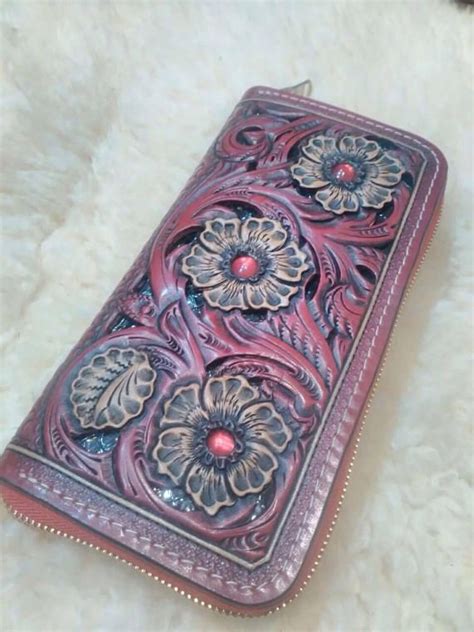 Handmade Handtooled Leather Wallethand Carved Wallettooled Hand