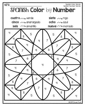 SPANISH Color by Number Worksheets COLOR WORDS AND NUMBER WORDS by