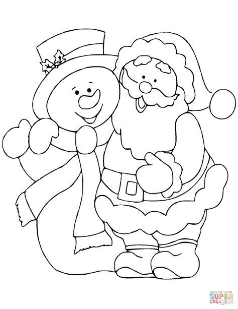 Dibujo de Santa Claus con Muñeco de nieve para colorear Dibujos para