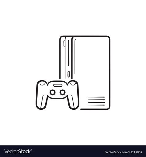 Game Console With Joystick Hand Drawn Outline Vector Image