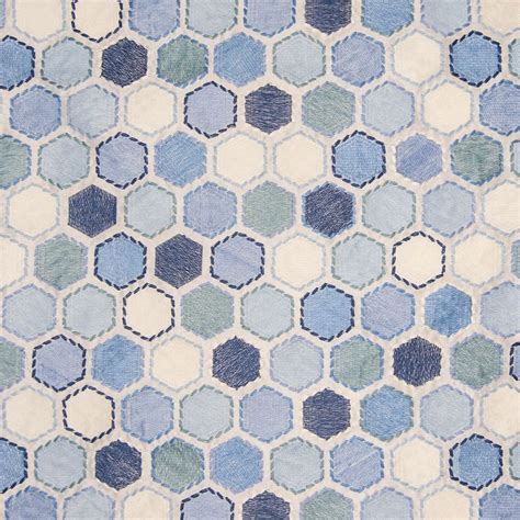 Porcelain Blue Geometric Embroideries Upholstery Fabric Fabric Decor