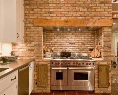 The trim and ceiling are r l tibetan jasmine and the walls are p & l phantom. Rustic Kitchen Brick Wall - Kitchen Inspiration #8005 GreenMuze ... | Brick kitchen, Brick wall ...