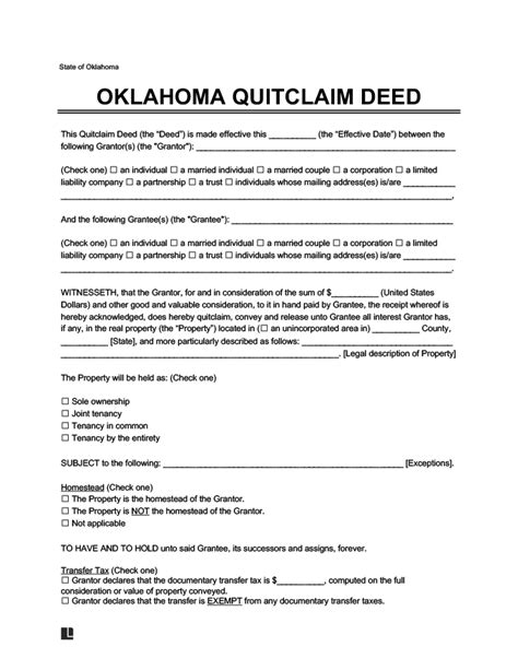 Free Oklahoma Quitclaim Deed Form Pdf And Word