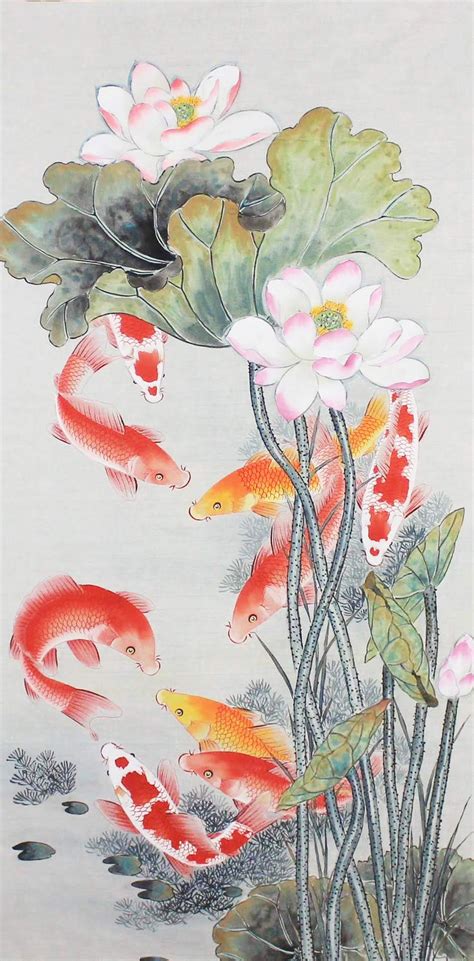 Authentic Hand Painted Koi Fish And Lotus Artwork Original Etsy Australia