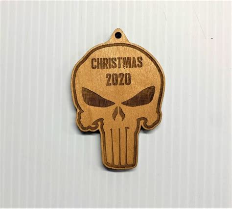 Punisher Skull Christmas Wooden Ornament Laser Cut Birch Etsy