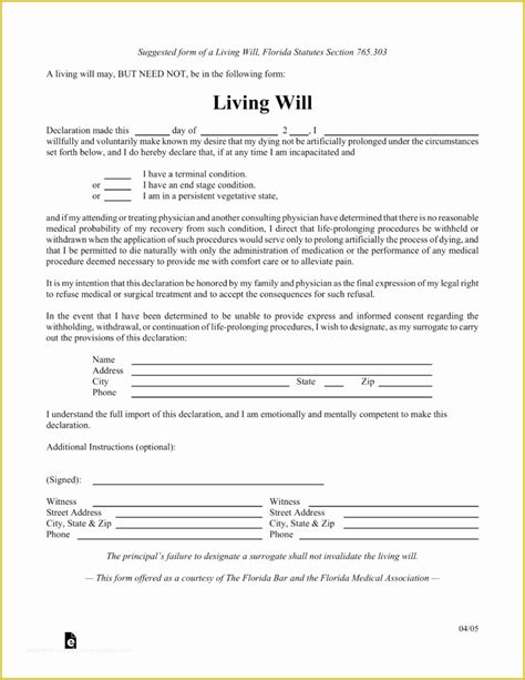 Living Will Form Georgia Living Will Forms Free Printable