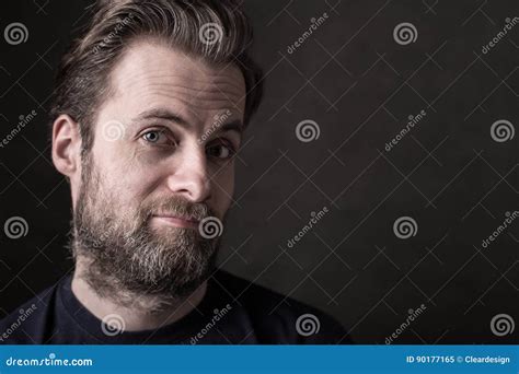 Dark Moody Close Up Portrait Of Happy Caucasian Man Stock Image Image