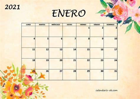 Bonito Calendario 2021 Para Imprimir Con Flores Formatos De Pdf And 