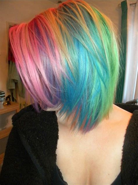 Short Rainbow Hair ♡ Short Rainbow Hair Rainbow Hair Color Rainbow Hair
