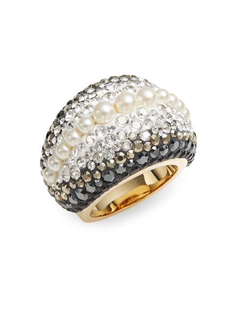 Swarovski Chic Royalty 3mm 4mm Pearl And Crystal Ring In Gold Metallic