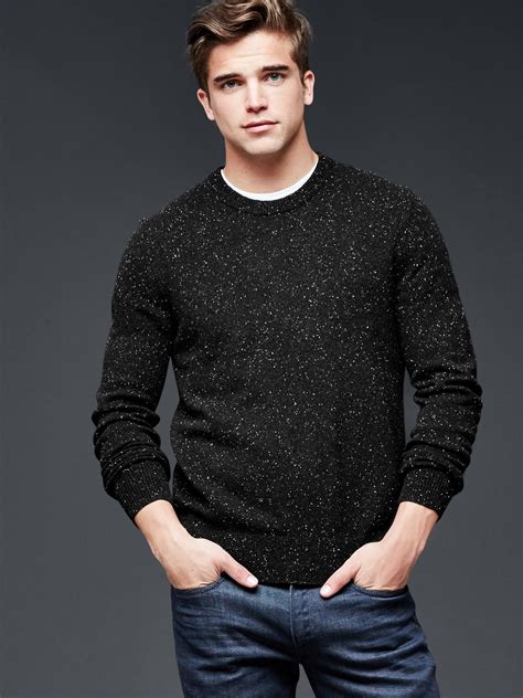 Gap Lambswool Speckled Crew Sweater In Black For Men Black Neppy Lyst