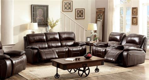 Ruth Brown Leather Reclining Living Room Set Cm6783br Sf Furniture Of