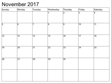 November Calendar 2017 Pdf Word Excel Free And Hd