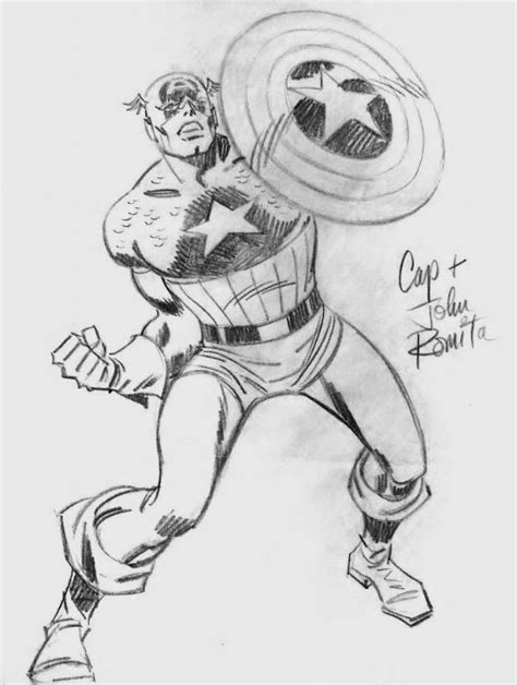 John Romita Sr Original Captain America Drawing Circa 1970s Comic Art