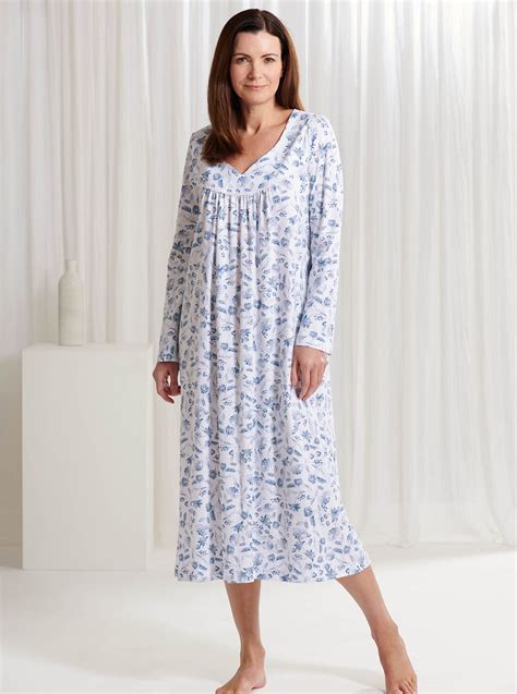 Comfy Cotton Jersey Nightdress In Blue White David Nieper