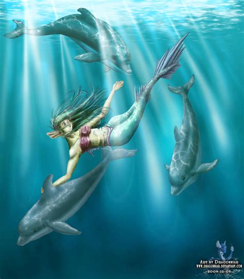 Mermaid Playing With Dolphins By Dragonniar On DeviantArt