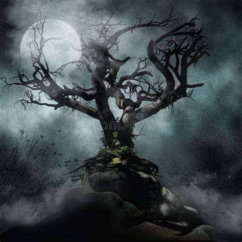 Spooky Tree And Moon Stock Illustration Illustration Of Tree 49641107