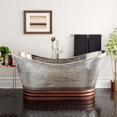 71 Anastasia Mosaic Nickel Plated Copper Double Slipper Tub Bathtubs