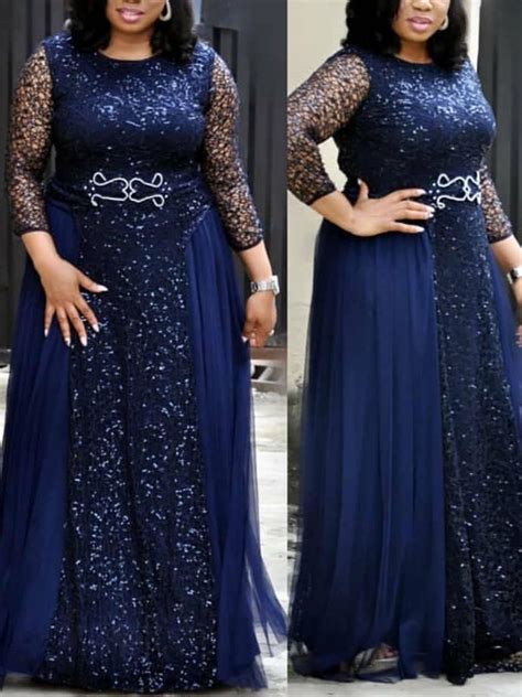 The stunning fabric and collared neckline make this an easy to wear style. Navy Blue Patchwork Grenadine Lace Sequin Pleated Long ...