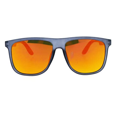 Sa106 Mirrored Lens Mens Rubberized Matte Thin Plastic Horn Rim Sunglasses Orange