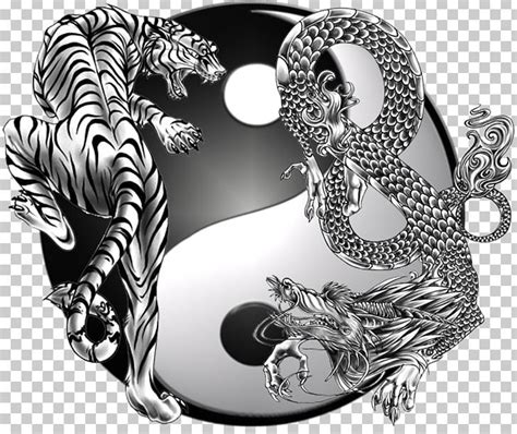 Yin And Yang Chinese Dragon Fire Symbol Png Clipart Black And White