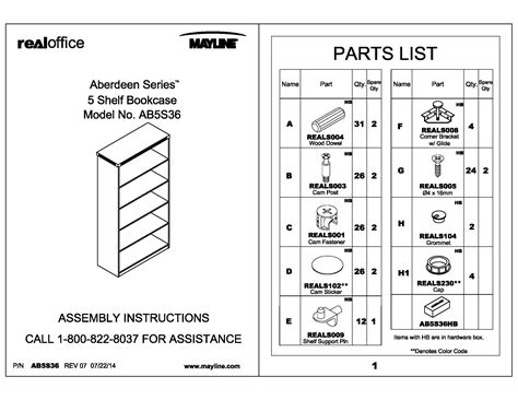 Aberdeen Series 5 Shelf Bookcase Assembly Instructions Ab5s36
