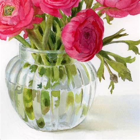 Pink Ranunculus Painting By Yulia Krasnov Saatchi Art