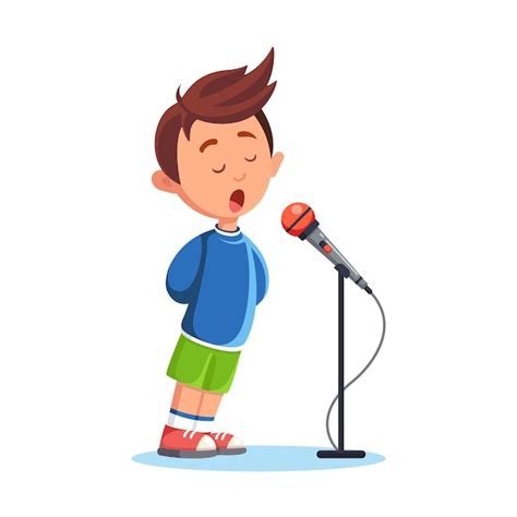 Niño Cantando Con Micrófono Canción De Karaoke Vector Premium