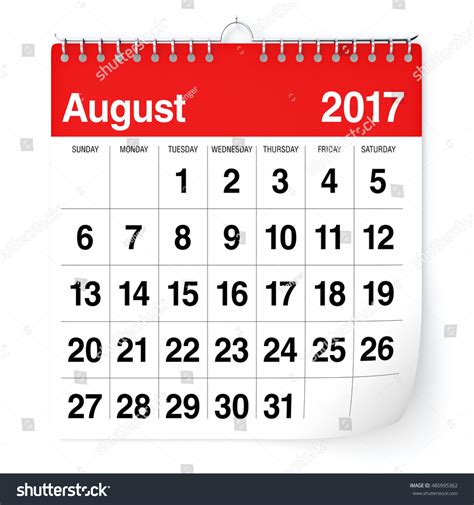 August 2017 Calendar Isolated On White Background 3d Illustration