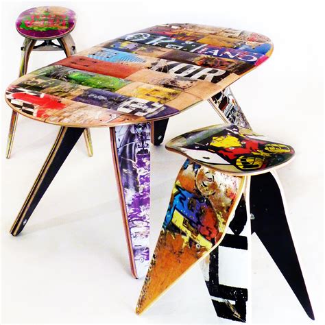 The coffee table is the perfect size in front of your sofa and you can keep items out of sight on the bottom shelf. Recycled Skateboard Furniture and Gifts — Recycled ...