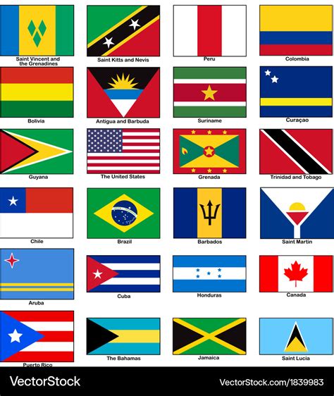America Continent Flags Set Royalty Free Vector Image