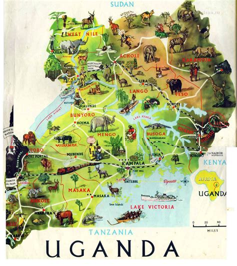 Large Detailed Tourist Illustrated Map Of Uganda Uganda Africa