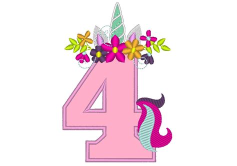 Unicorn Numbers With Flowers Crown Unicorn Tail Birthday Numbers