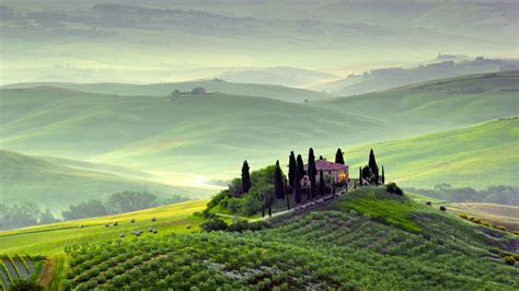 Wallpaper Tuscany 4k Hd Wallpaper Italy Hills Meadows House Fog