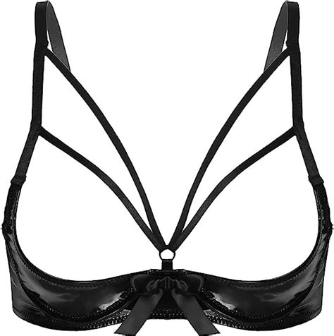 Agoky Women S Wet Look Shiny Leather Shelf Bra Underwire Bikini Top