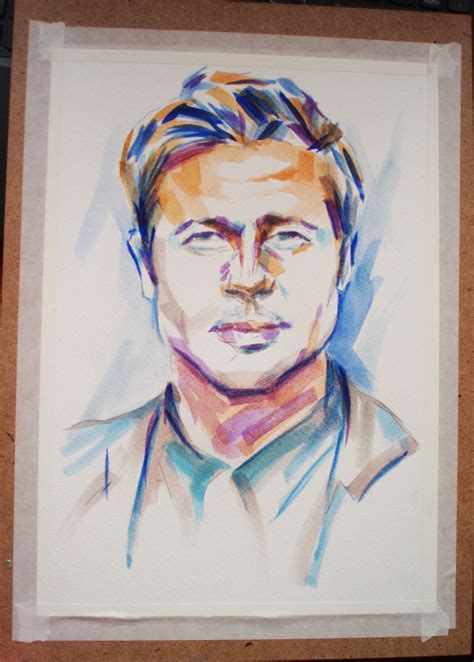 Brad Pitt Painting Portrait Of Actor Watercolor Original Art Etsy