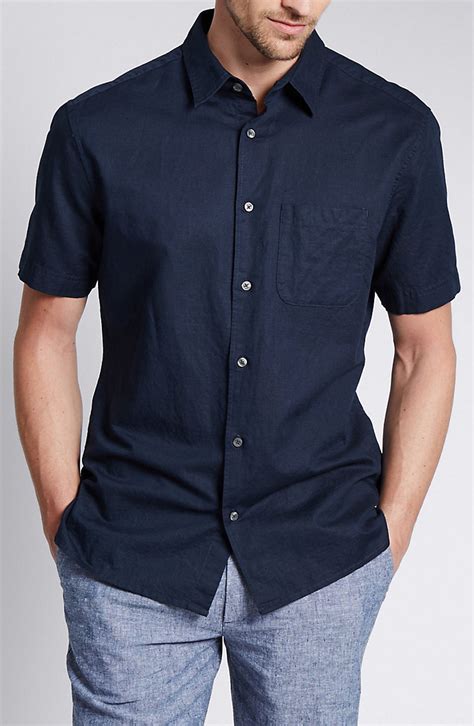 Mens Linen Cotton Shirts Featuring Short Sleeves And Button Down Collar